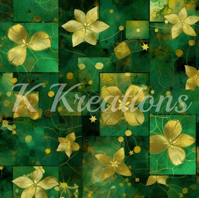 Gold Flower Green Squares