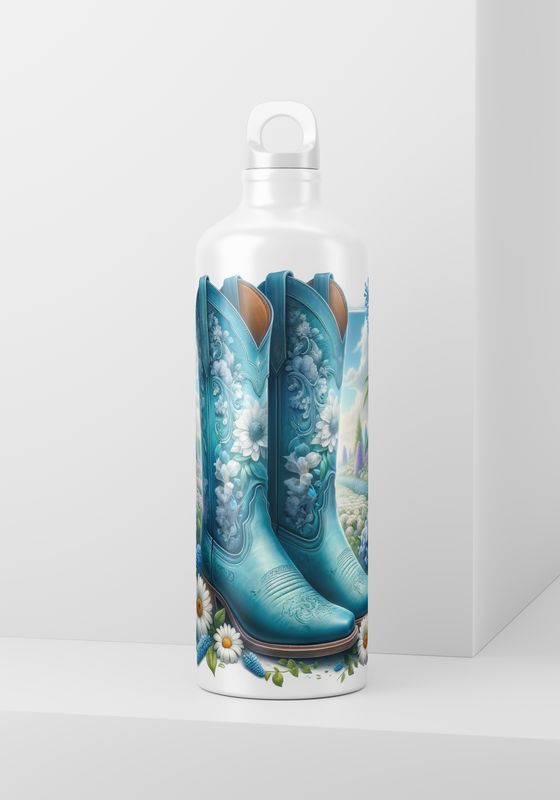 20oz Skinny Wrap Only - Blue Floral Western Boots