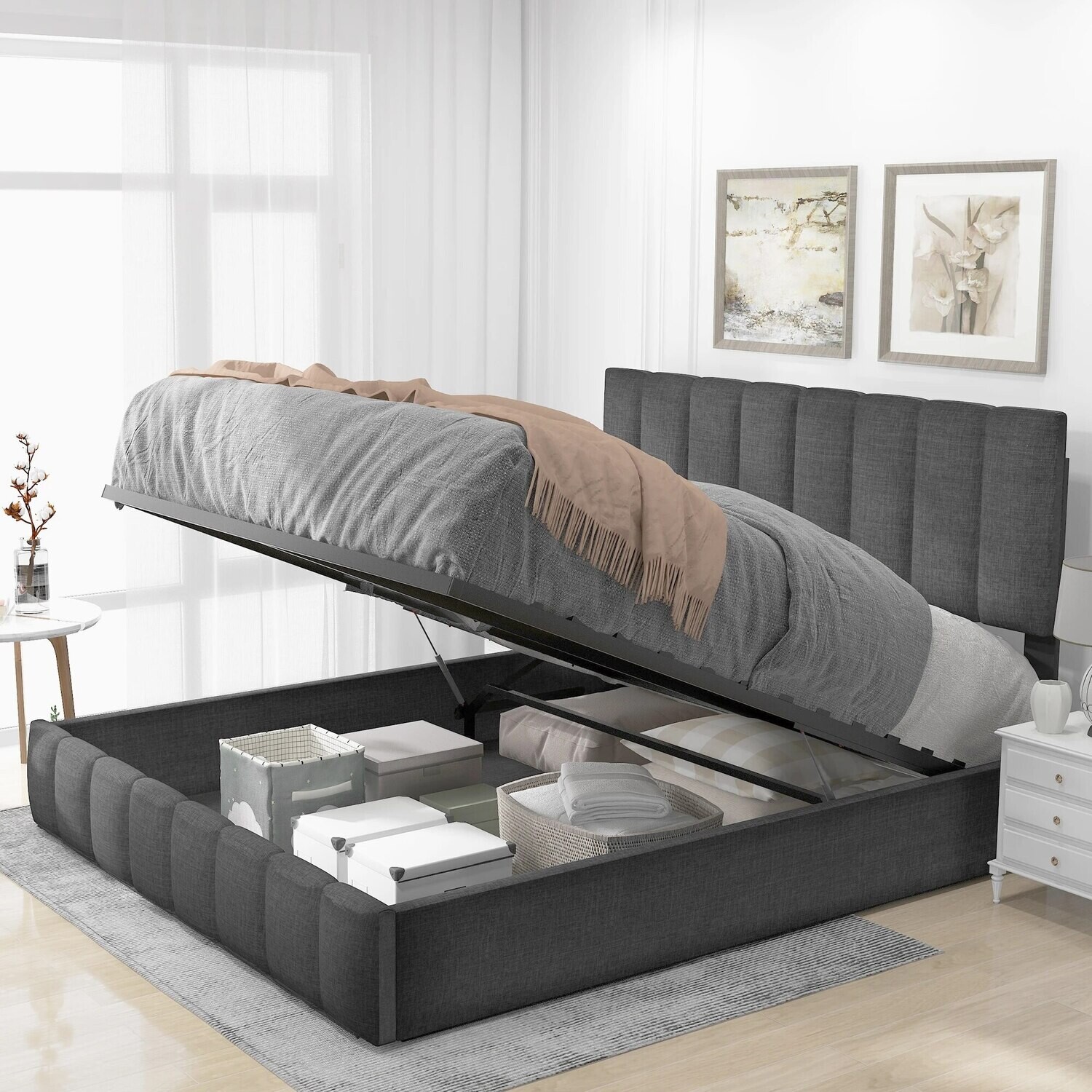 Hydraulic double upholstered bed 140x200cm with adjustable headboard