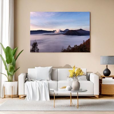 Canvas print of Mount Bromo volcano at dawn with mist-filled valley, dramatic wall art