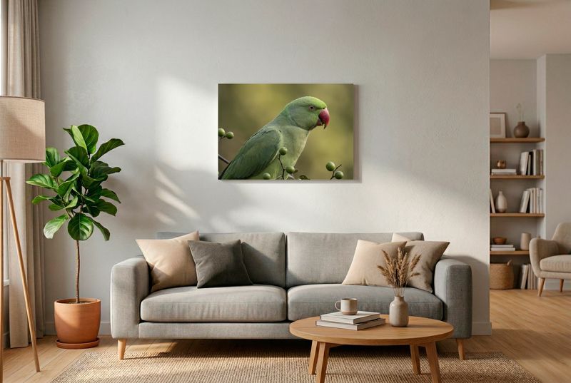 This beautiful close-up photograph captures the striking details of a rose-ringed parakeet (also known as a ring-necked parak