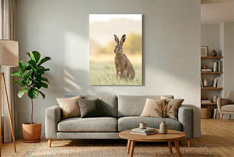Ein Feldhase, witternd und wachsam im grünen Gras.
