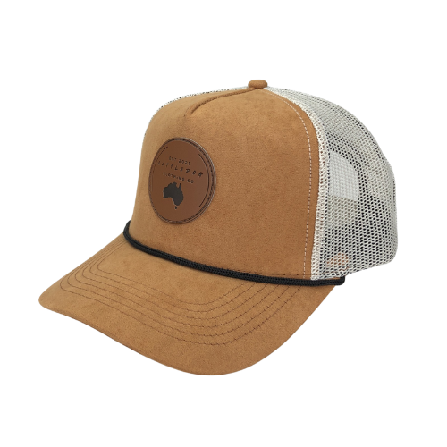 Tan Suede Leather Patch Trucker Cap