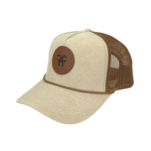 Beige Corduroy Leather Patch Trucker Cap