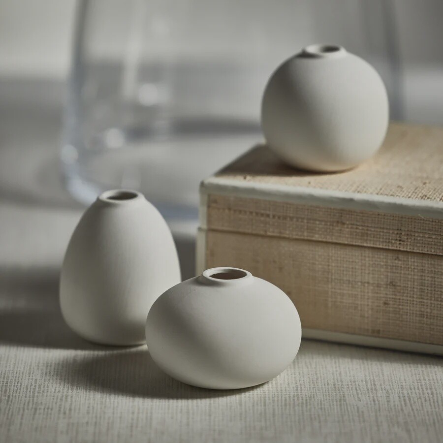 Tresco Three Piece Assorted Clay Bud Vases- Matt White