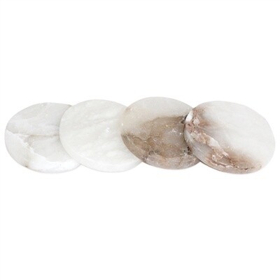 SET OF 4 ALABASTER COASTERS - WHITE