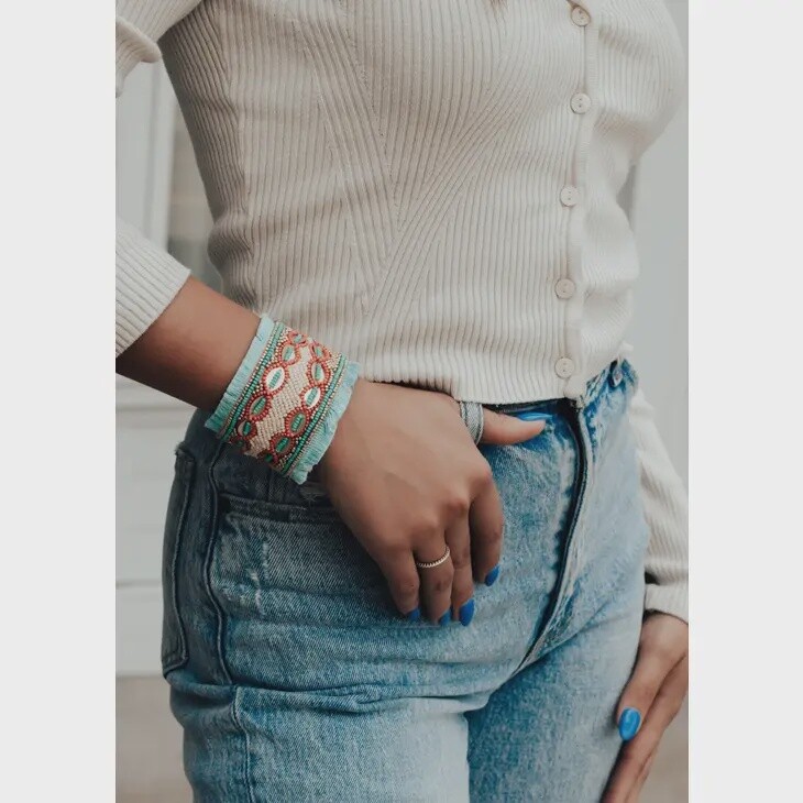 Blue Beaded Cuff
