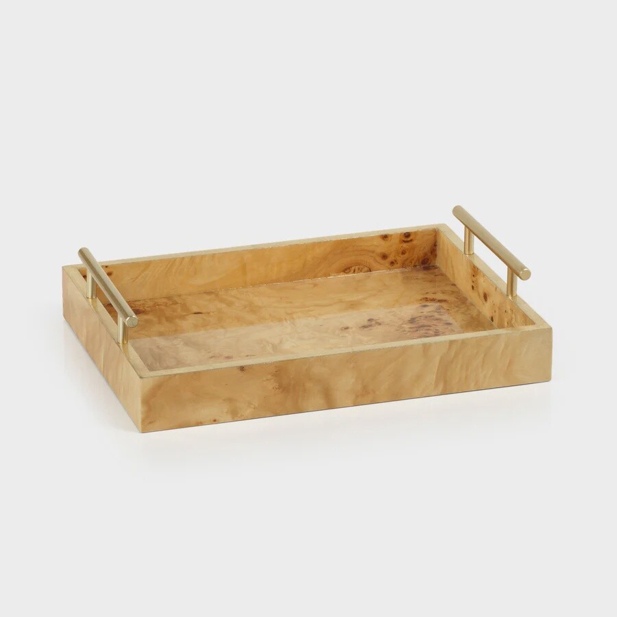 Wood Rectangular Tray with Gold Handles, Size: 13&quot;