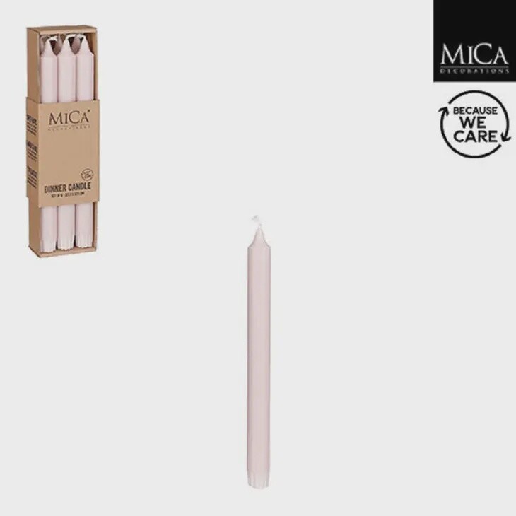 Set of 6 Stearin Taper Candles Pink