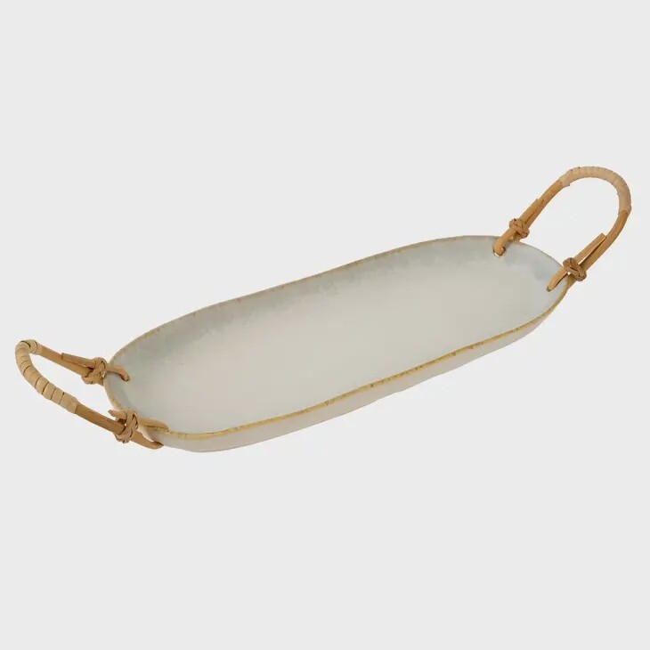 Rattan Wrapped Ceramic Platter