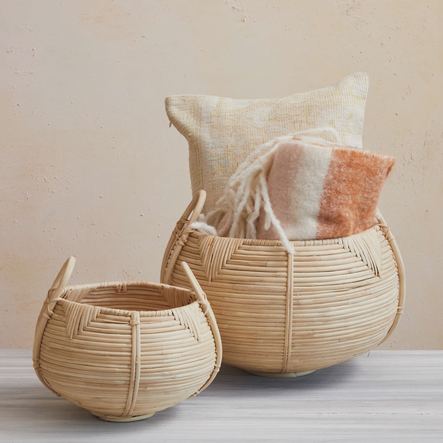 Decorative Hand-Woven Rattan Baskets w/ Handles