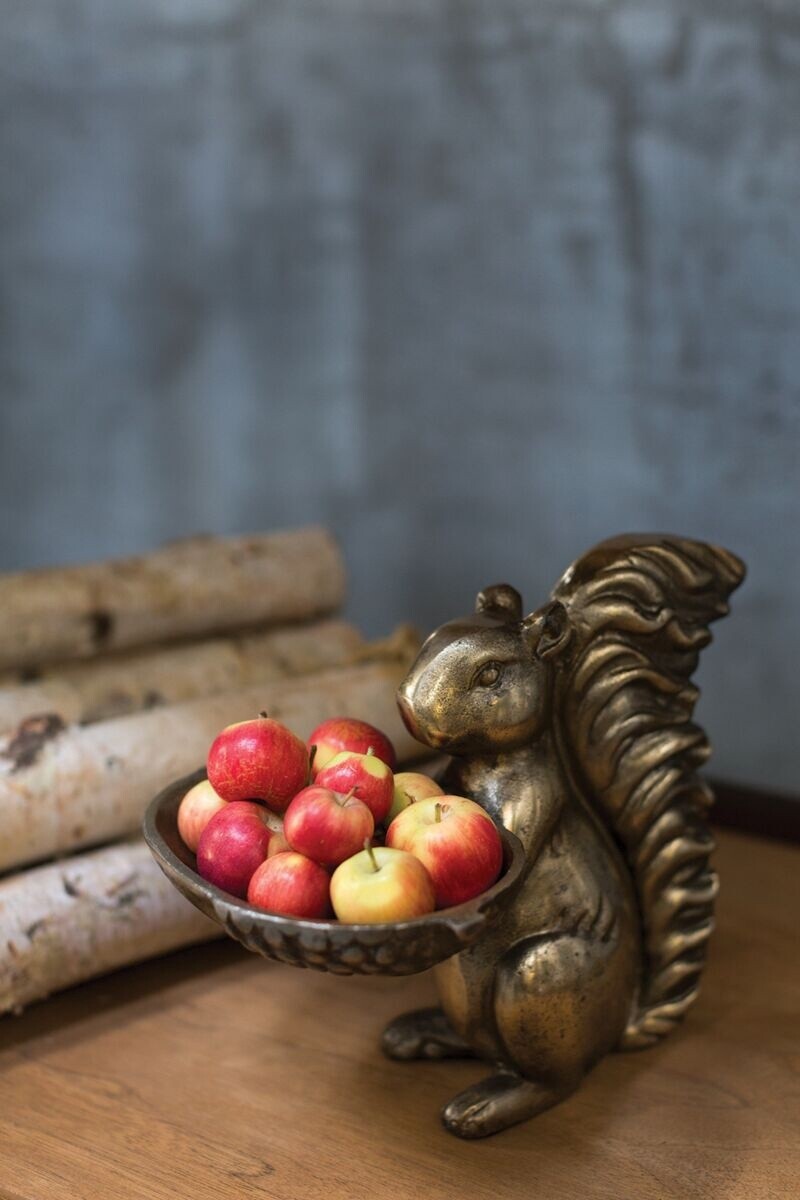 Bronze Squirrel Holding Dish
