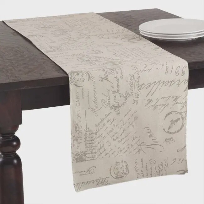 Script Print Linen Table Runner