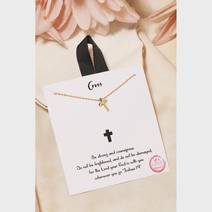 Gold Mini Cross Necklace, Color: Gold