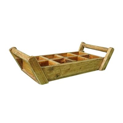 8 PLANT POT WOODEN TRAY WITH HANDLES