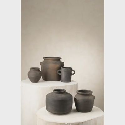 Short Black Terracotta Pot