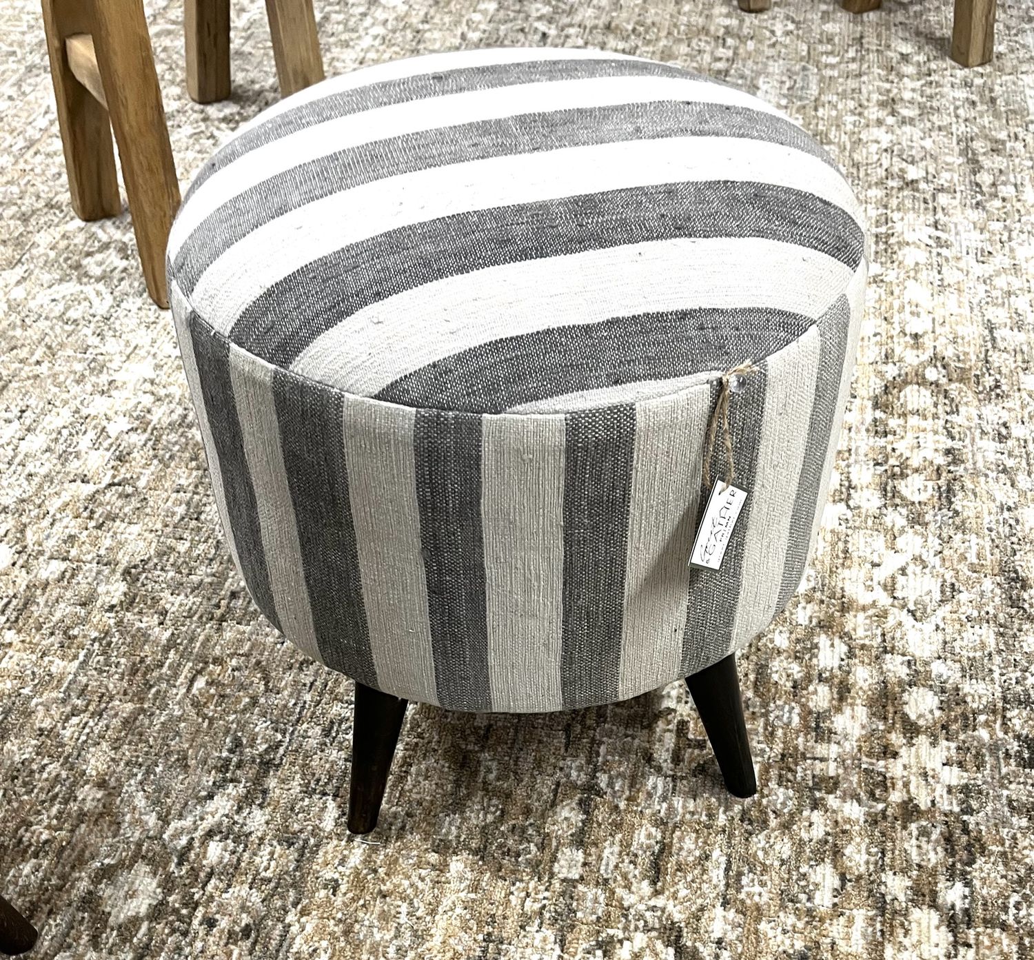 Round Ottoman, Color: Stripe Grey