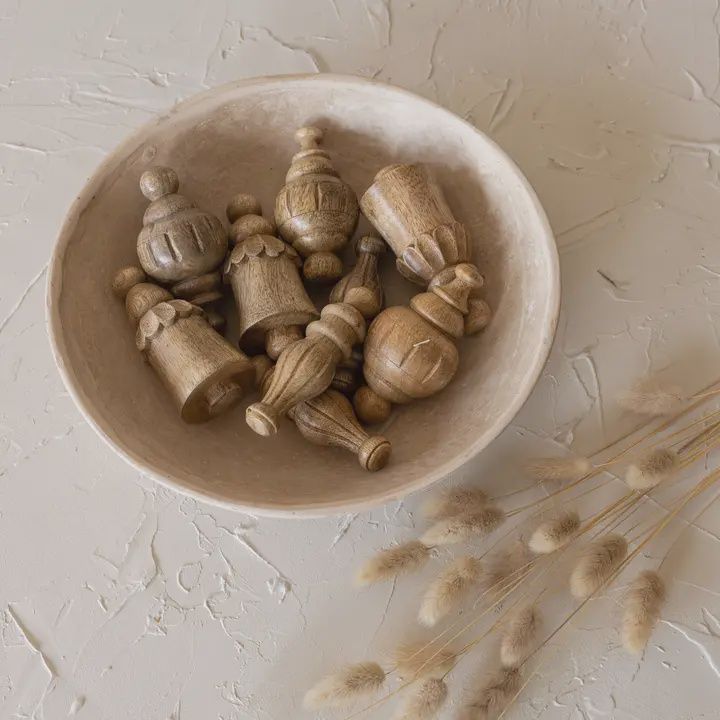 Carved Wood Baubles Set of 3