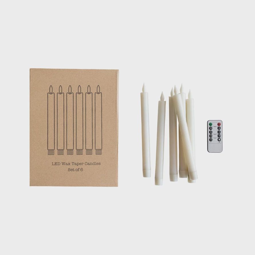 Boxed Set of 6 Flameless LED Wax Taper Candles