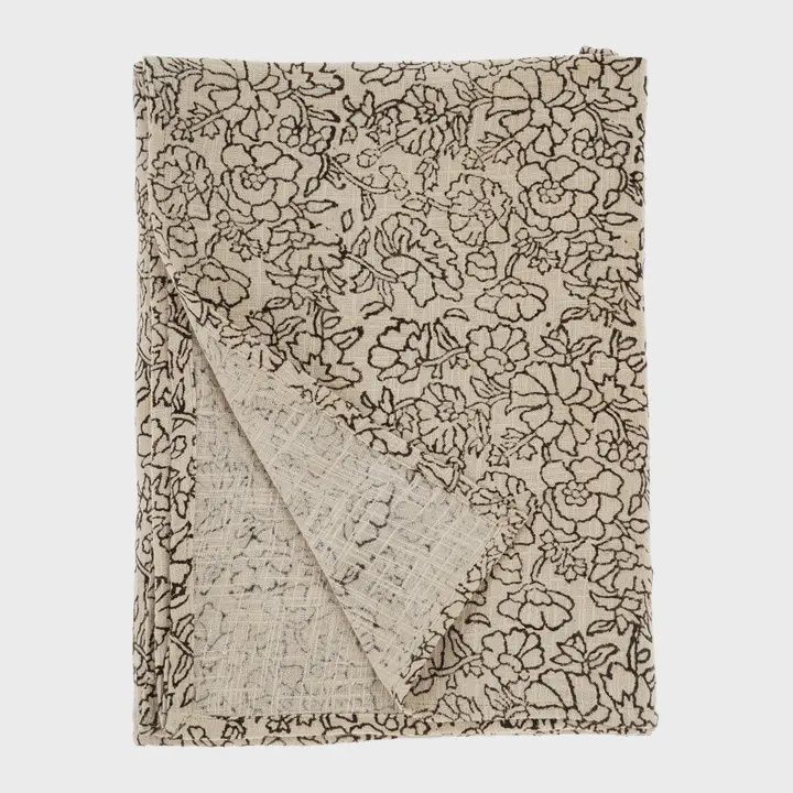 Poppy Block Print Tablecloth Ivory