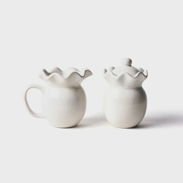 White Ruffle Cream and Sugar Set