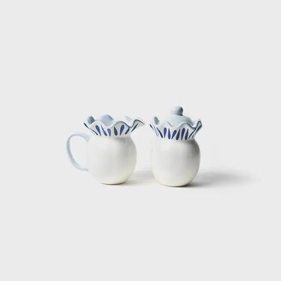 Blue Drop Ruffle Cream and Sugar Set