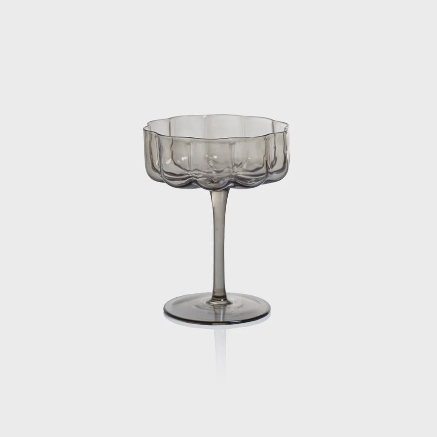 Handblown Coupe Scallop Barware, Color: Smoke