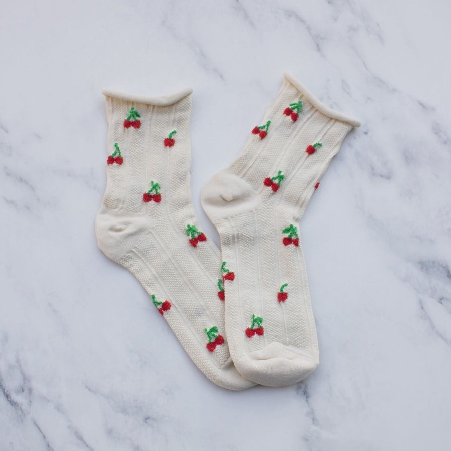 Women&#39;s Ivory Cherry Socks