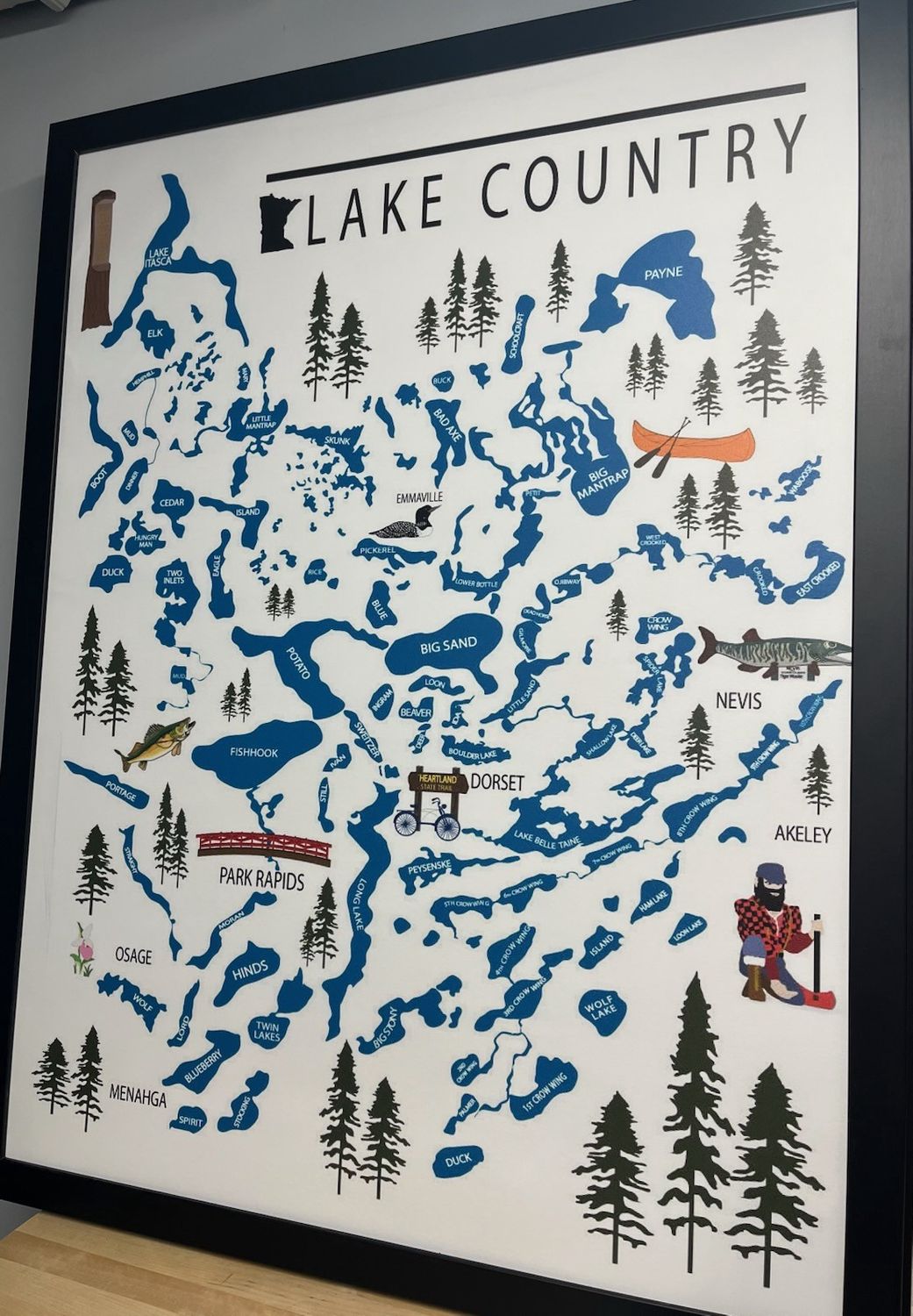 Framed 36&quot;x24&quot; Canvas Many Lakes