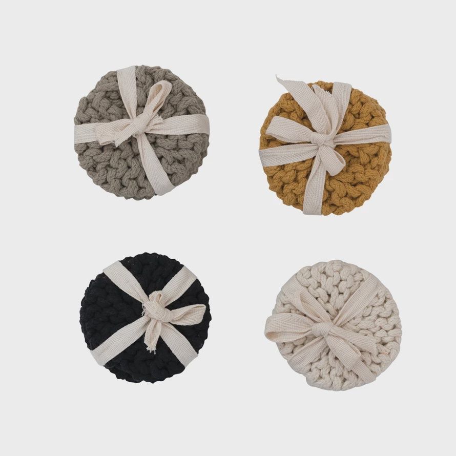 Cotton Crocheted Coasters, Set of 4,
