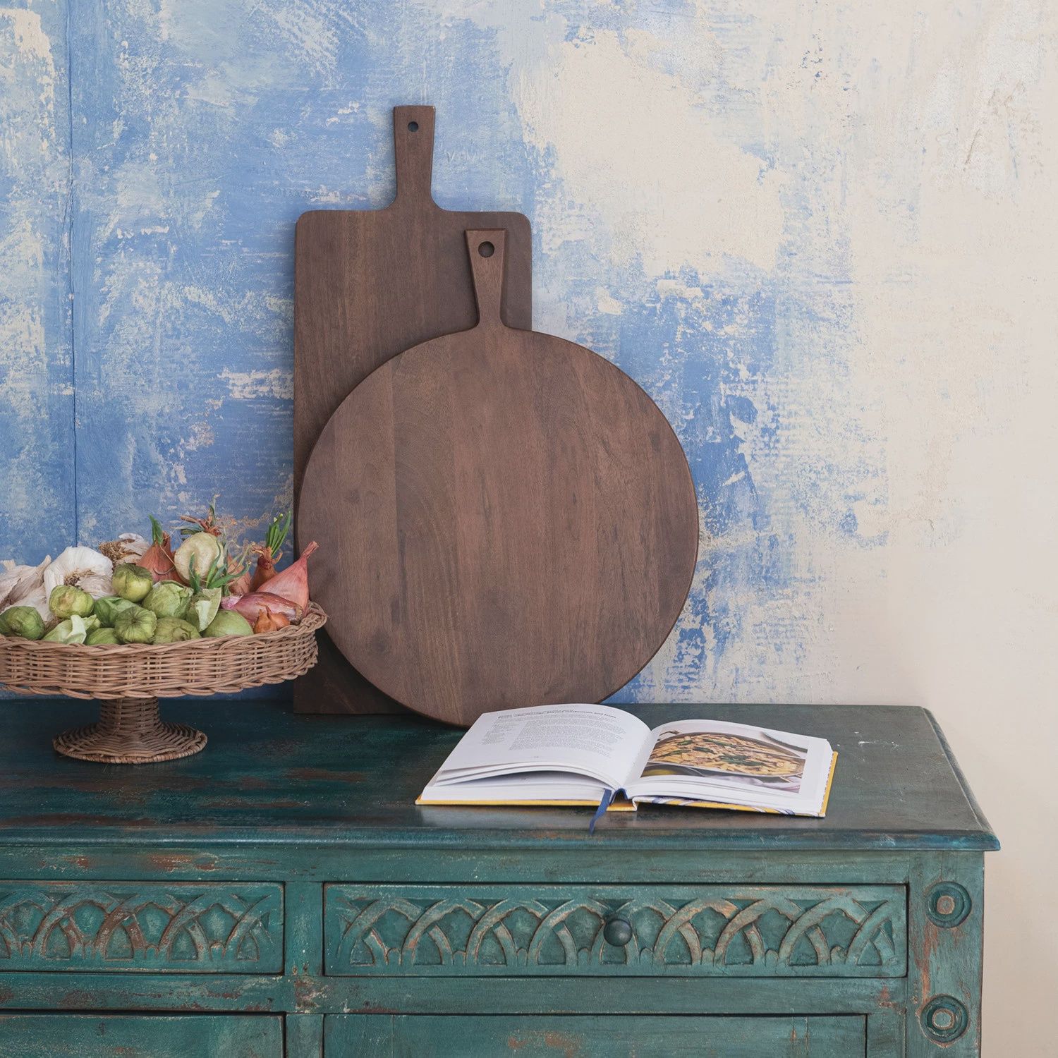 Large Wood Cutting Board with Handle, Walnut Finish
