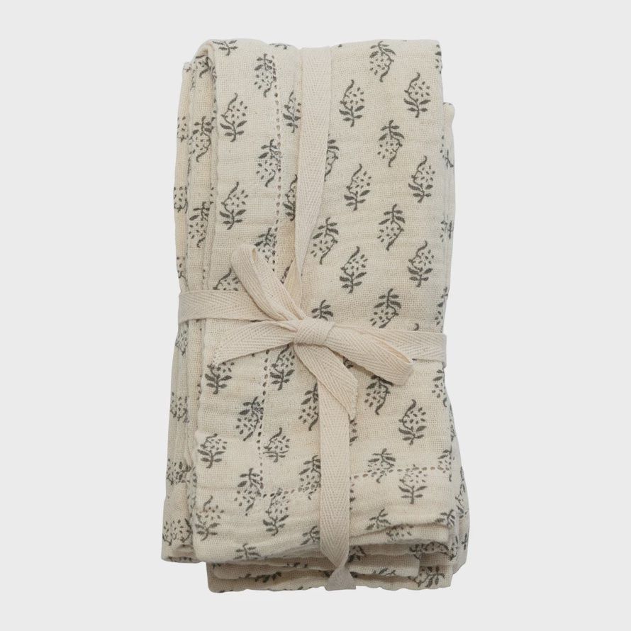 Napkins with Printed Floral Pattern, Set of 4