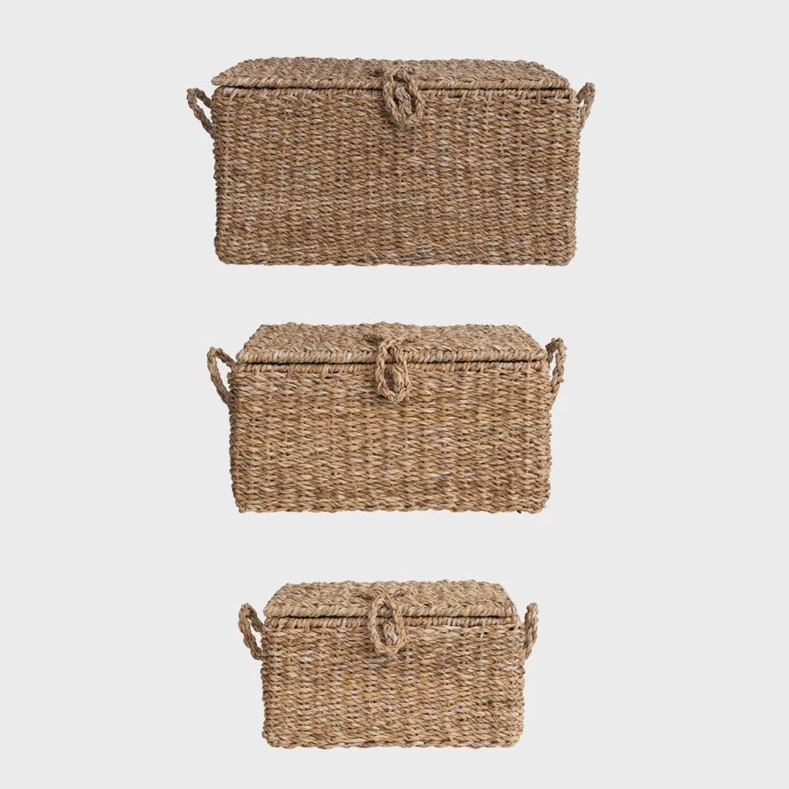Hand-Woven Seagrass &amp; Wire Framed Trunks