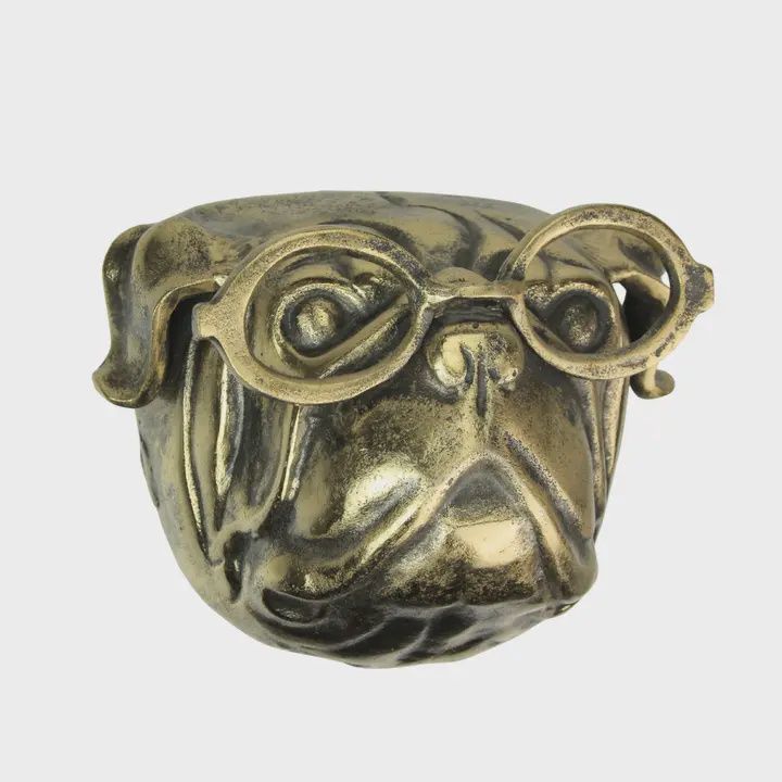 Gold Pug Dog Head Wall Hanging