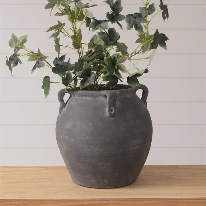 Black Distress Vase with 4 Handles