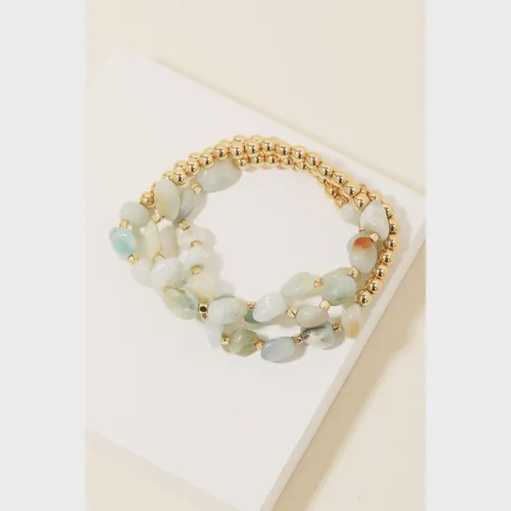Stone and Metallic Beaded Bracelet Set