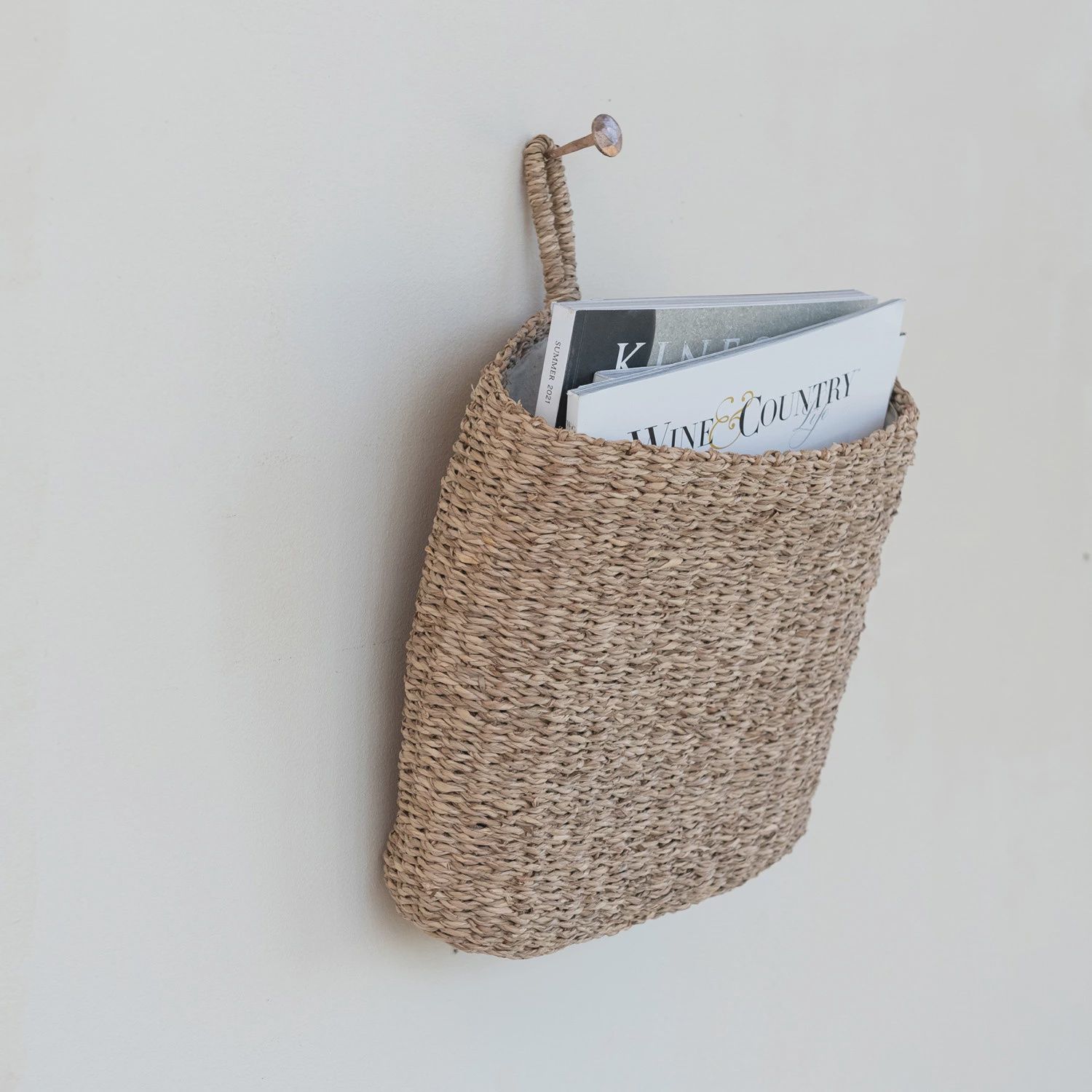 Hand-Woven Seagrass Wall Basket with Loop