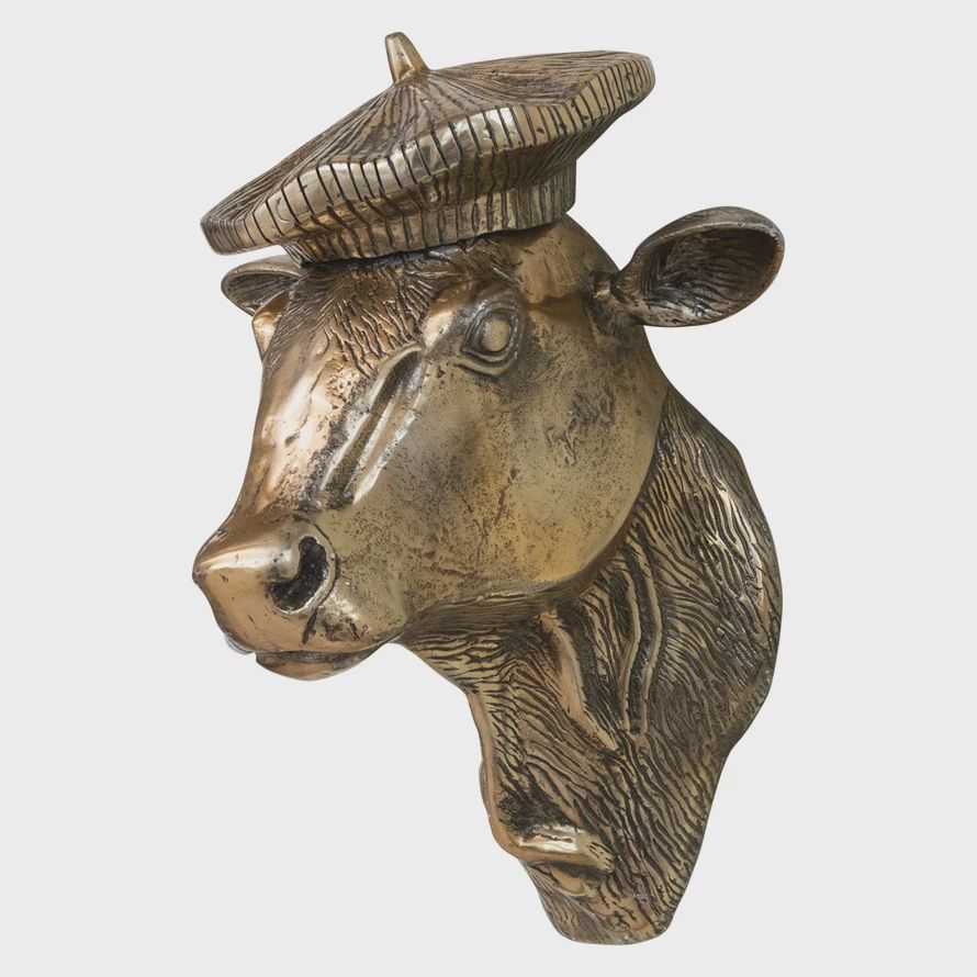 Cast Aluminum Cow Head with Beret