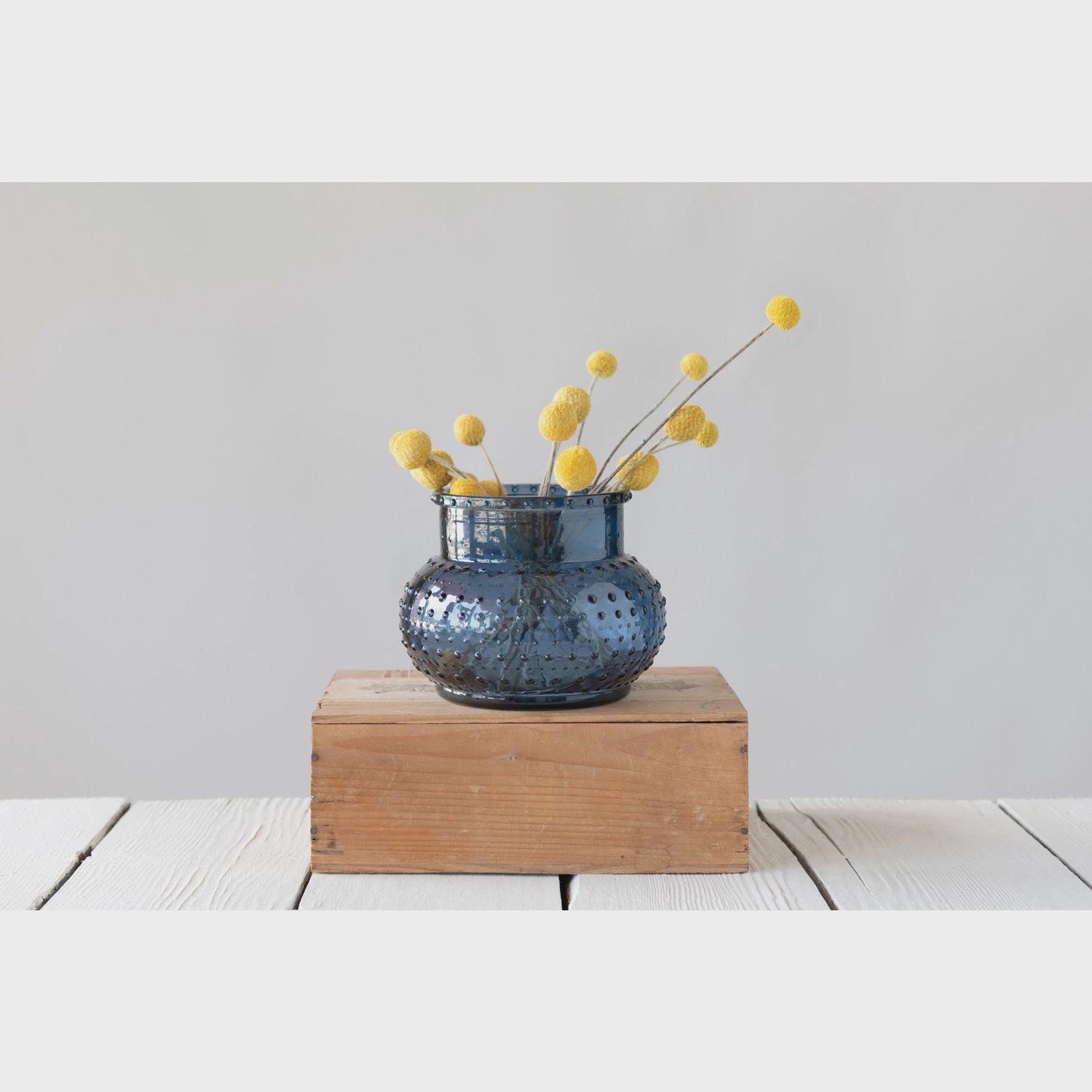 Blue Glass Hobnail Candle Holder/Vase