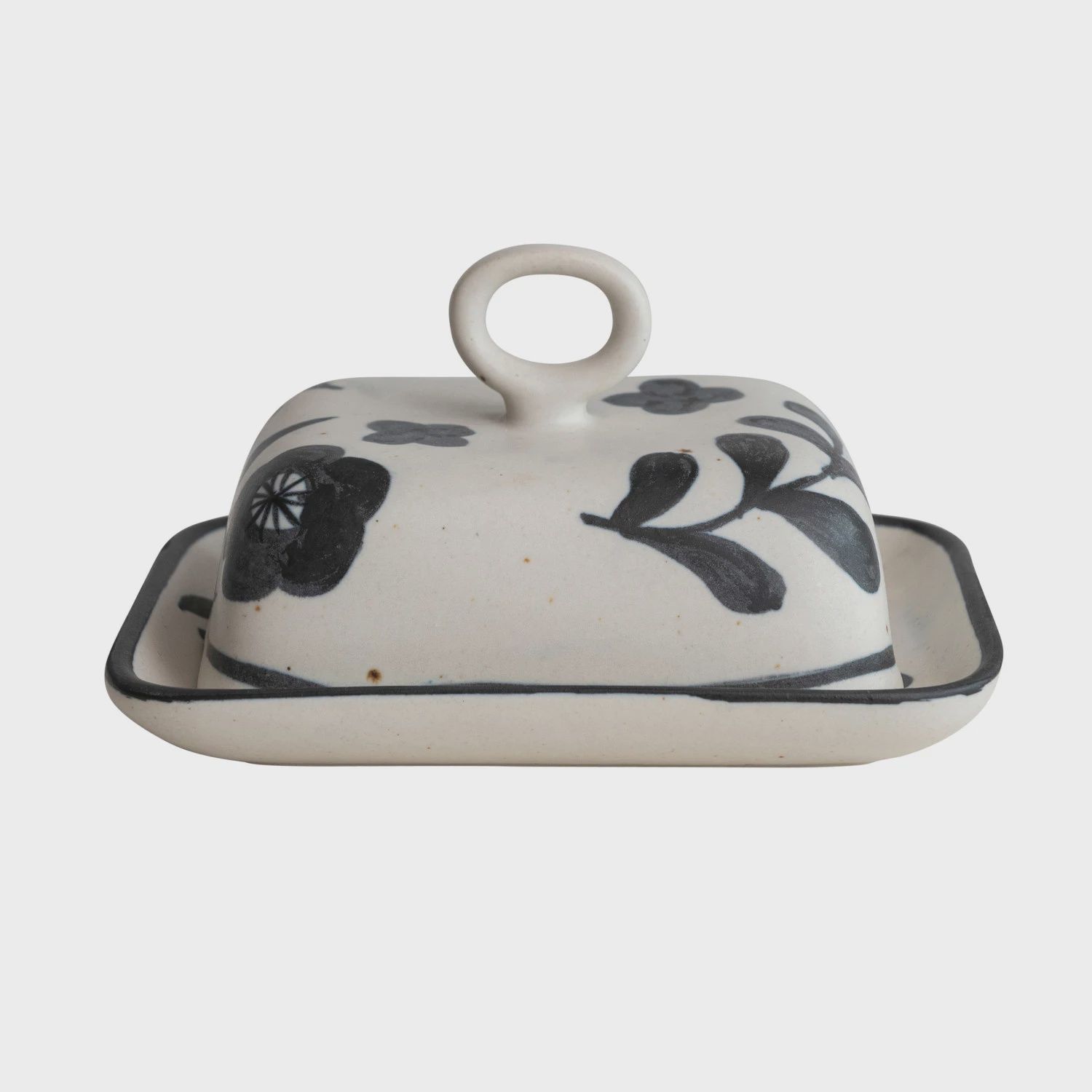 Hand-Painted Stoneware Butter Dish