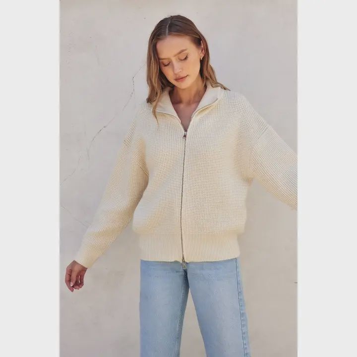 Two Way Zip Waffle Knit Sweater
