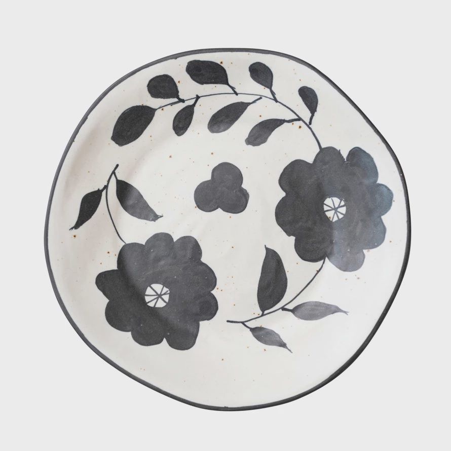 Hand-Painted Stoneware Plate  Floral Design