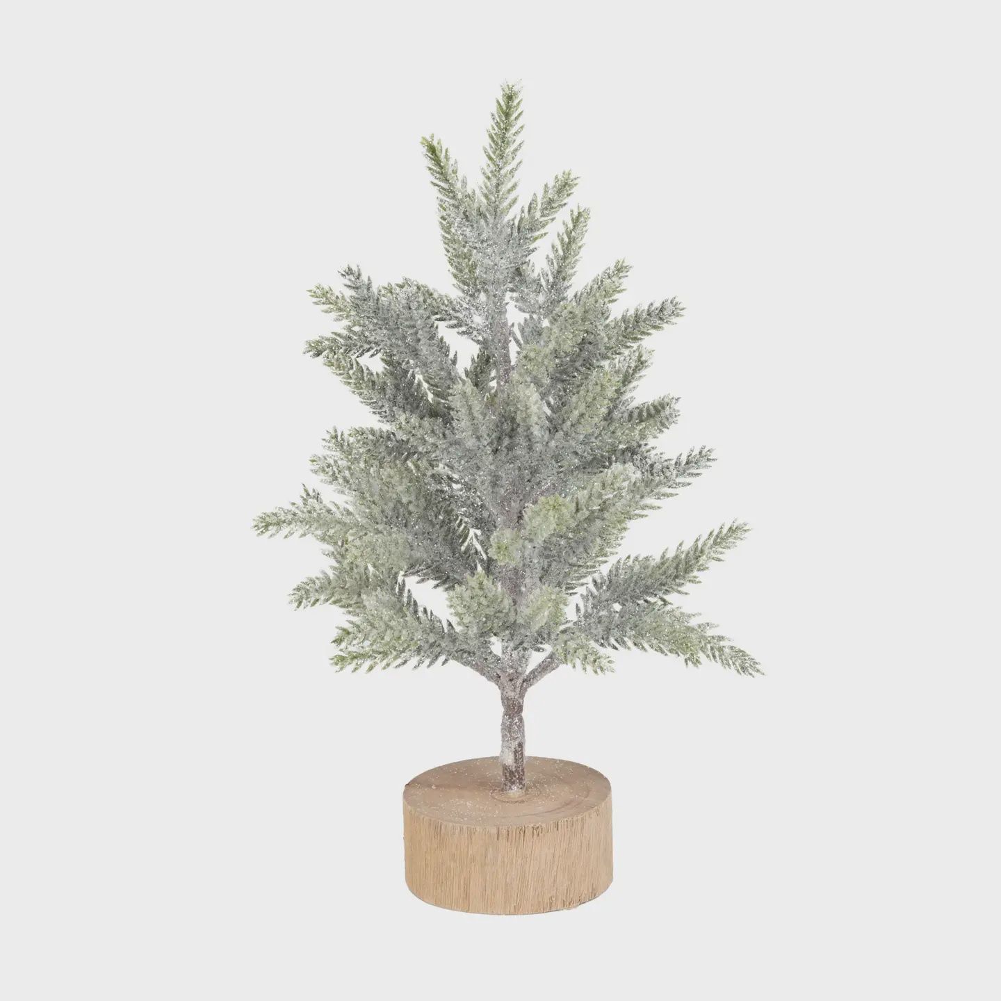 Frosted Pine Tree With Wood Base 12 Inch