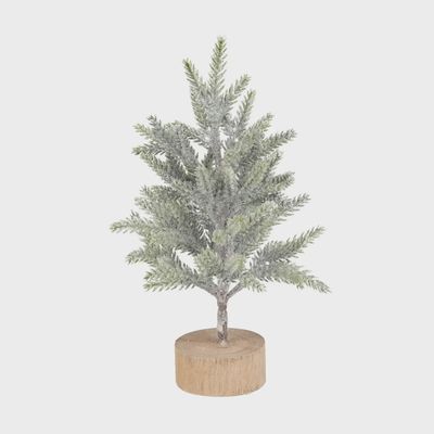 Frosted Pine Tree With Wood Base 12 Inch