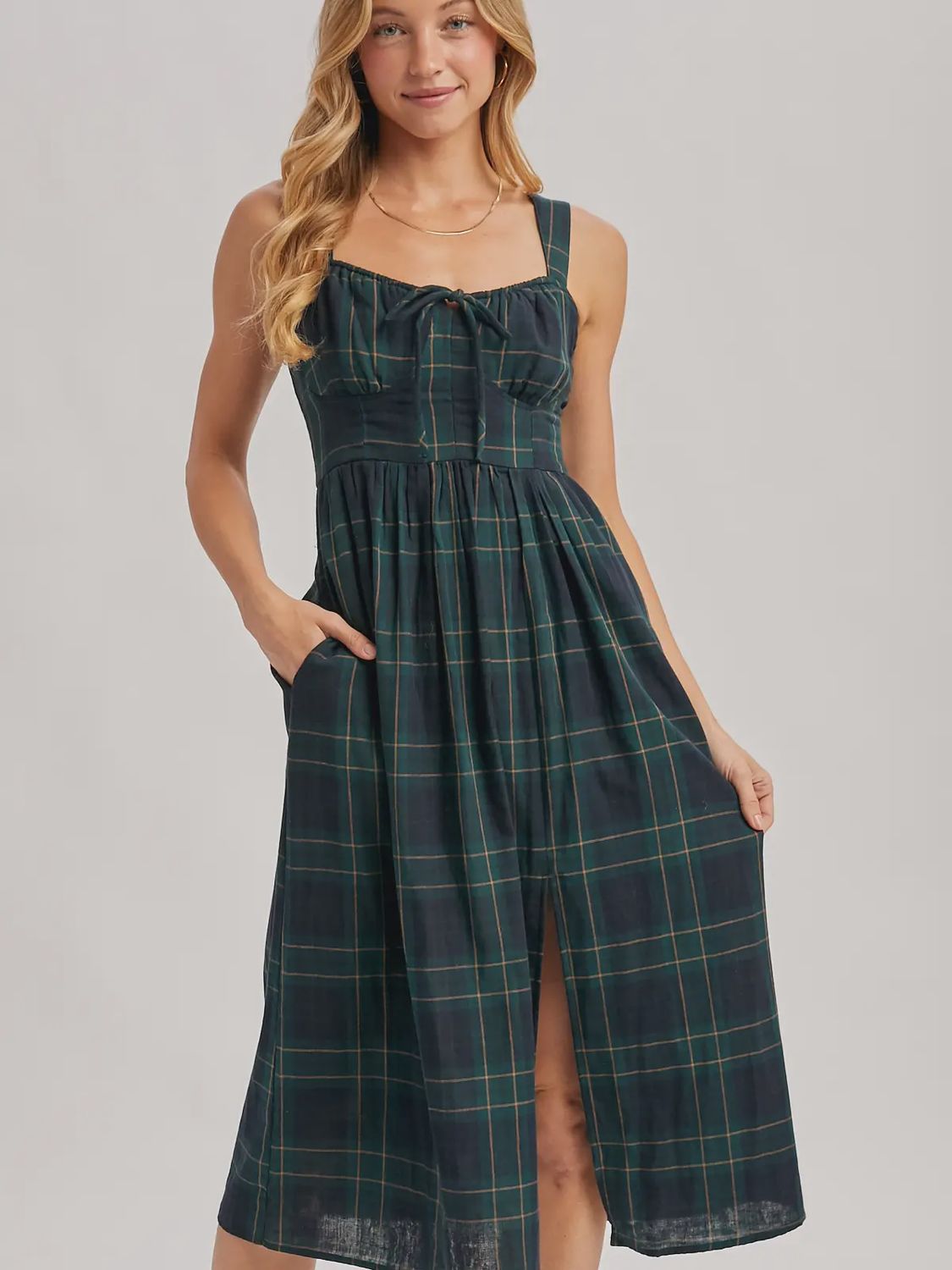 Plaid Print Corset Dress, Color: Green, Size: Small