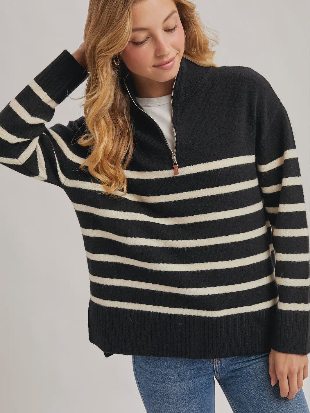 Quarter Zip Up Stripe Pullover