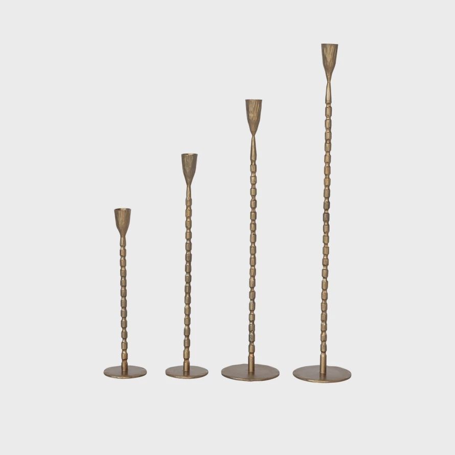 Hand-Forged Cast Iron Taper Holders, Brass Finish