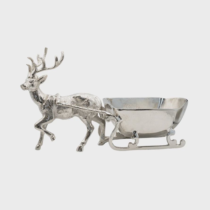 Nickel Finish Reindeer with Sleigh Bowl