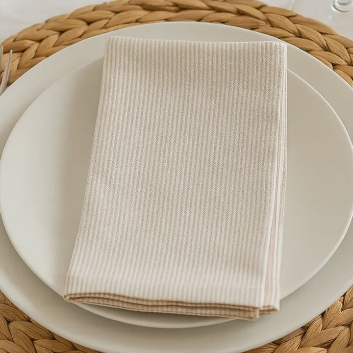 Beige Neutral Striped Cotton 20&quot; Dinner Napkin