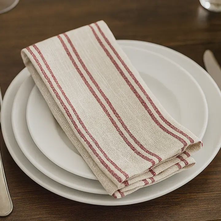 Burgundy  Striped Linen Cloth Dinner Napkin